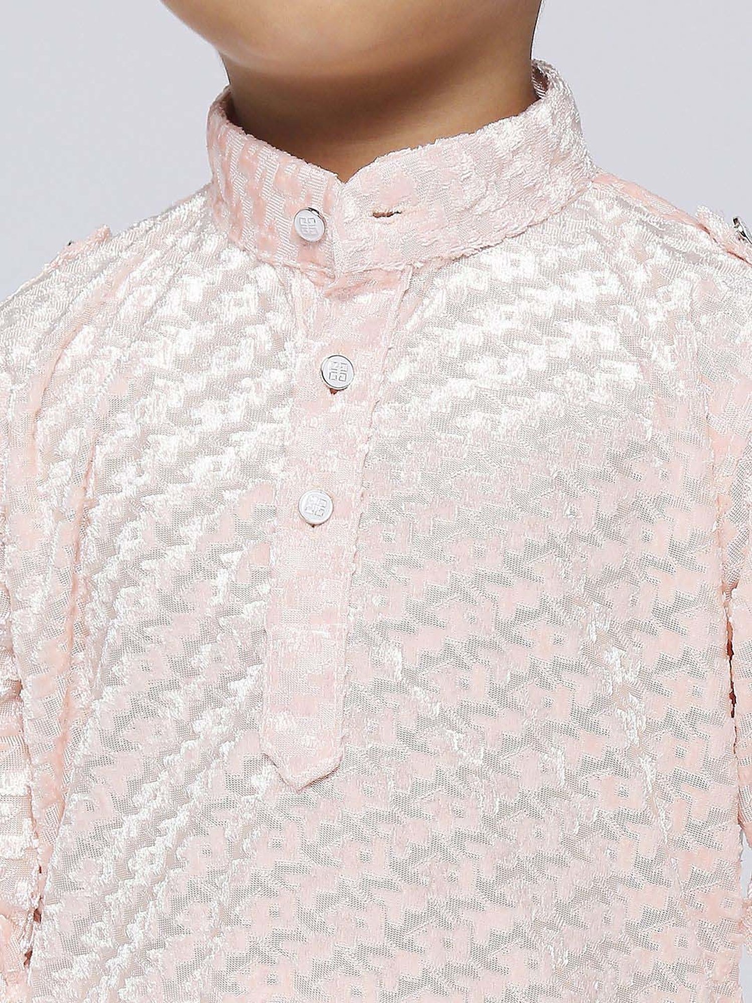 Kids Island Boys Peach Embossed Full Sleeves Kurta Set