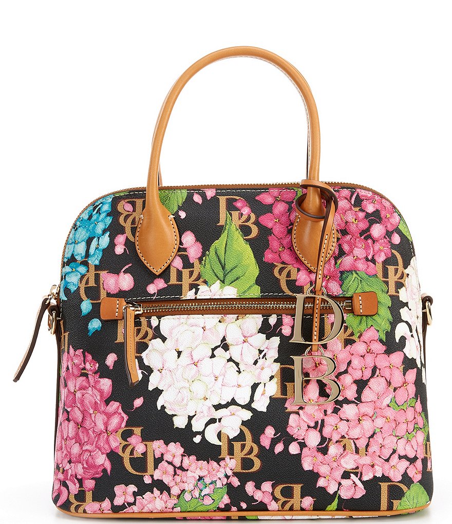 Dooney & Bourke Signature Hydrangea Monogram Collection Large Floral Domed Satchel Bag
