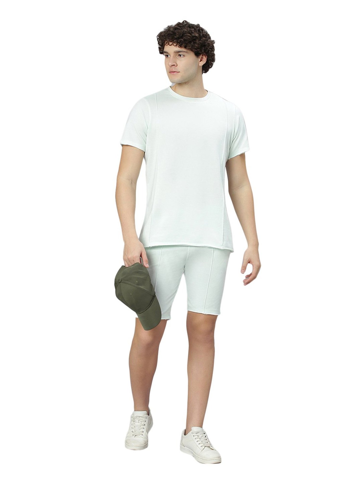 Slowave Light Green Regular Fit T-Shirt With Shorts