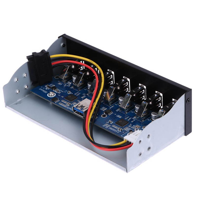 EnLabs FP525U37M PC Case 5.25 inch front panel 7 Ports USB 3.0 USB Hub w/ Molex 4pin Power Connecor(USB 3.0 20pin Connector & 2.6ft Adapter Cable)