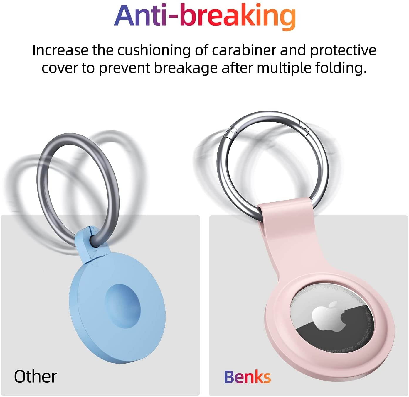 BENKS Protective Silicone Case Compatible with Airtag Case Finder 2021, [Keeps Signal Strong], with Carabiner Portable Protector Cover Applied to Keys, Backpacks, Headset, Pet Collar Pink