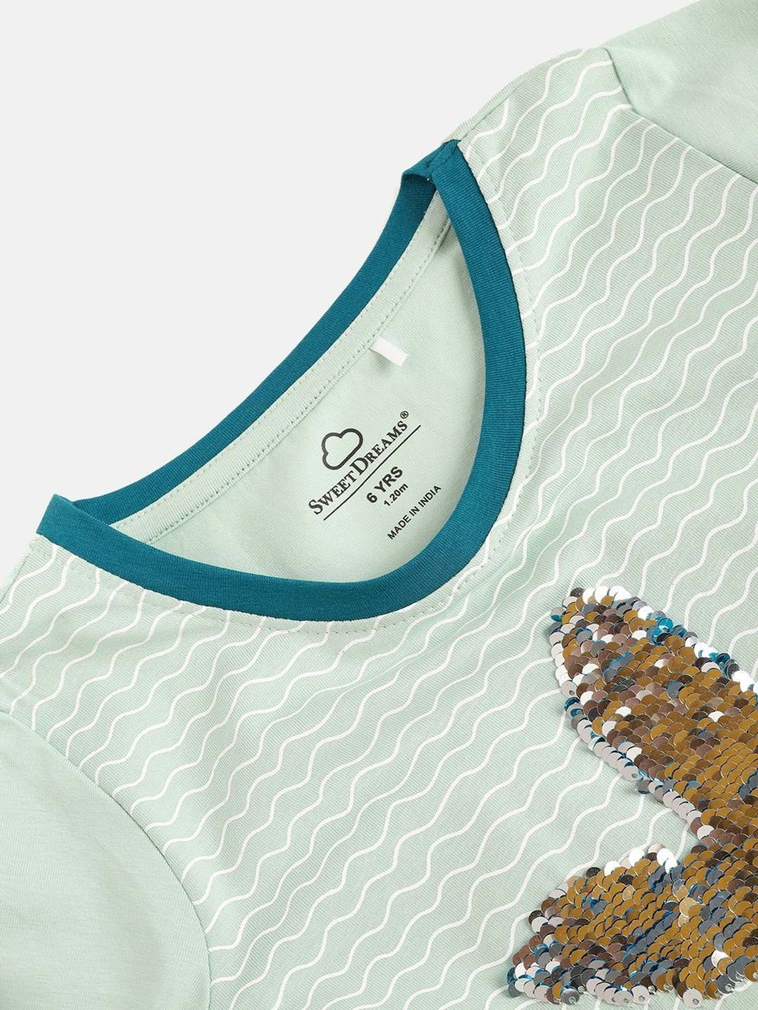 Sweet Dreams Kids Sage Green Cotton Embellished T-Shirt Set