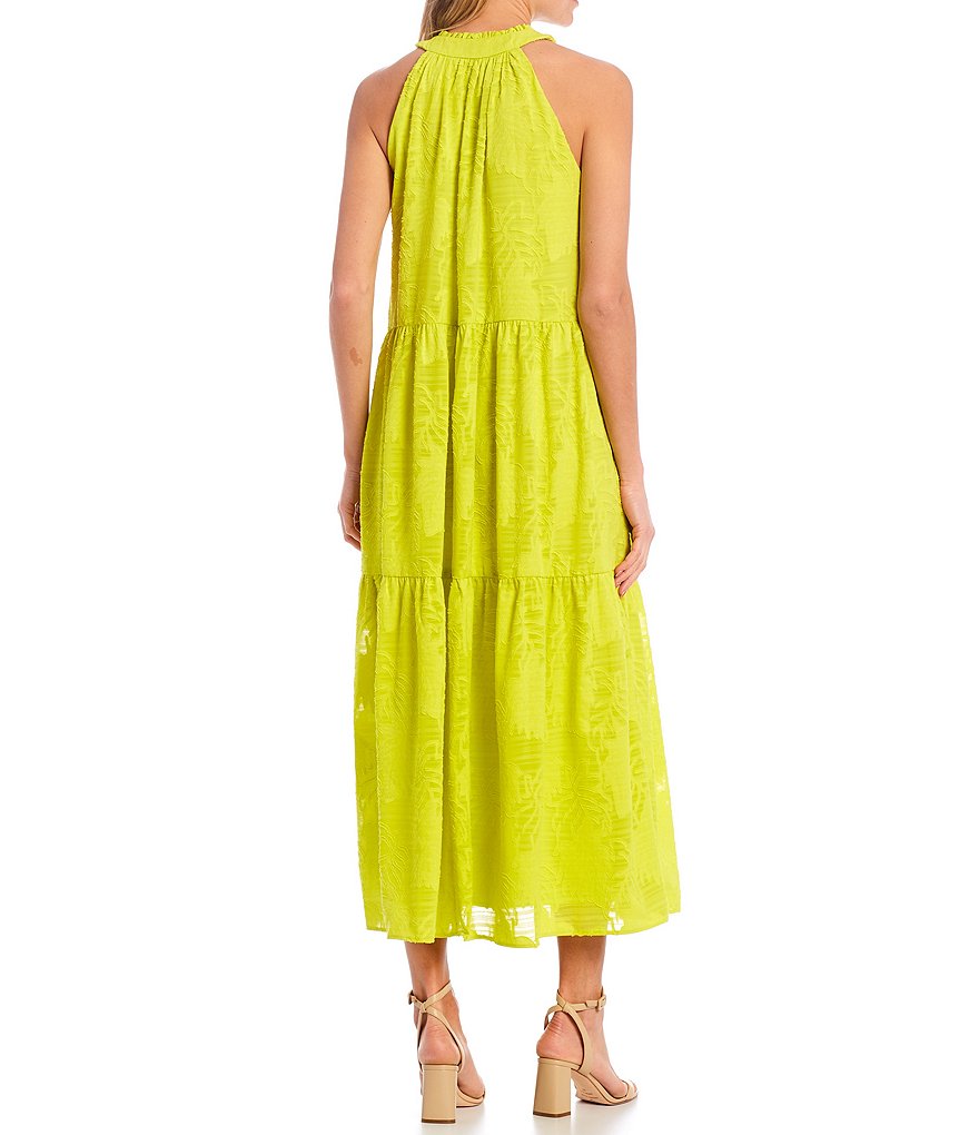 Donna Morgan Halter Burnout Crinkle Chiffon Midi Swing Dress