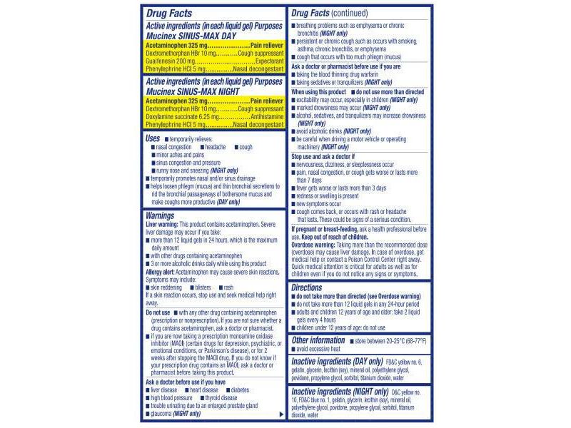 Mucinex Sinus-Max Day & Night Caplets - Acetaminophen - 20ct