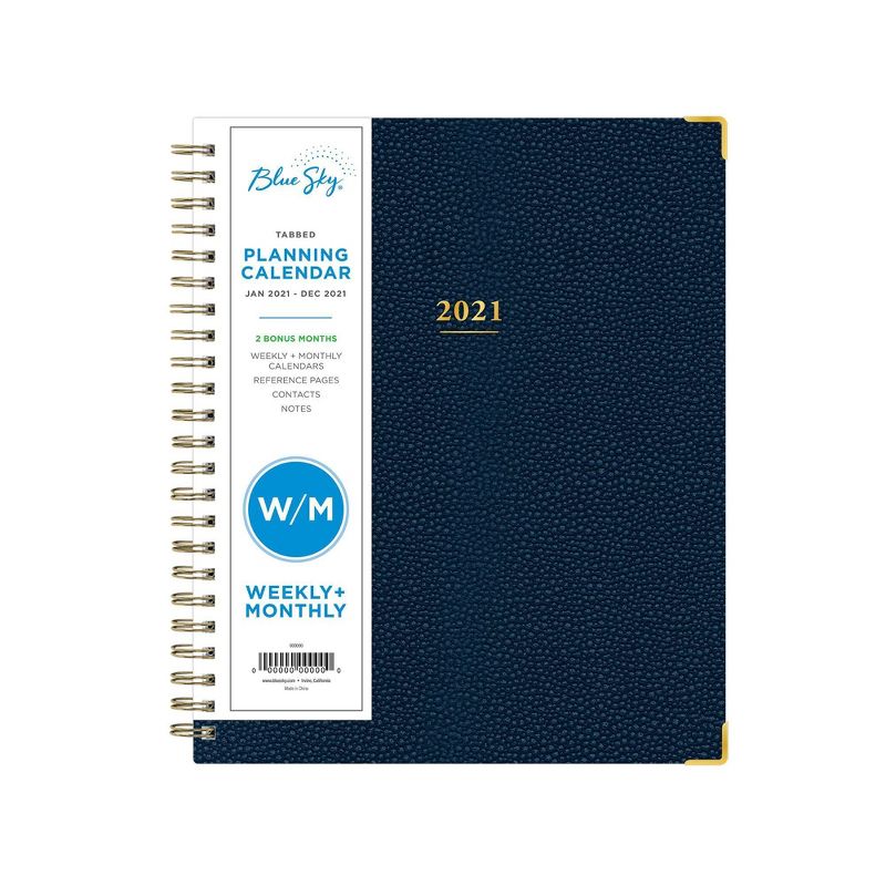 2021 Planner 7" x 9" Hard Cover Weekly/Monthly Wirebound Navy - Blue Sky