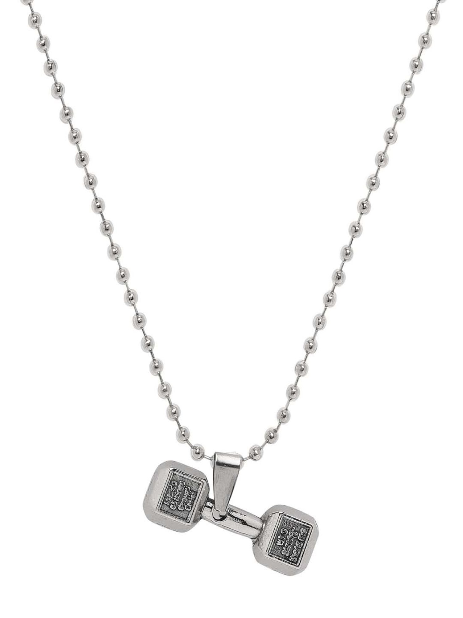 Bold By Priyaasi Men's Stylish Silver-Plated Dumbbell Pendant on a Trendy Chain