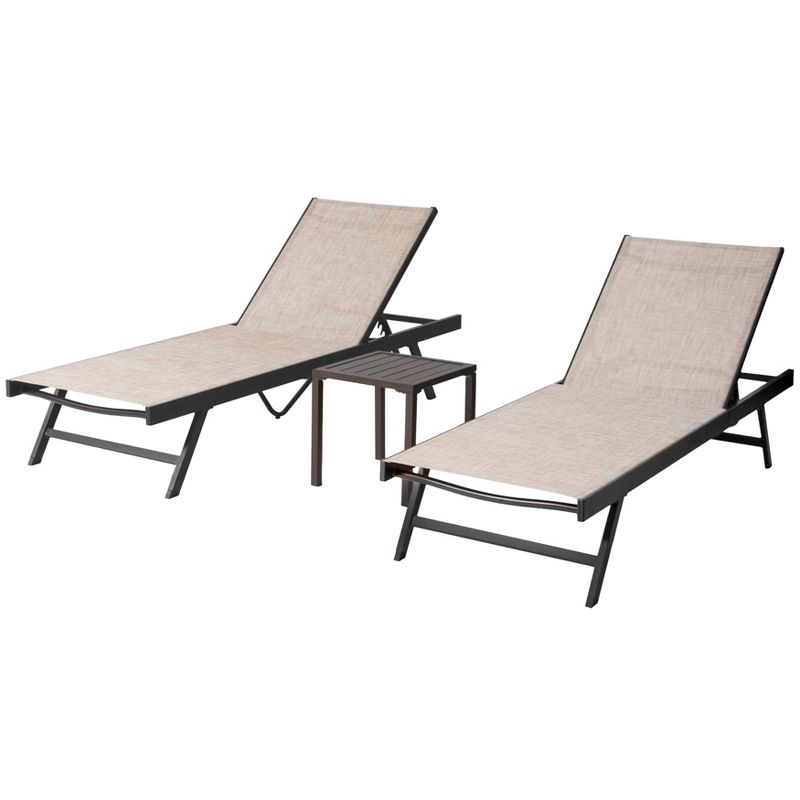 3pc Outdoor Aluminum Adjustable Lounge Chairs & Table - Beige - Crestlive Products