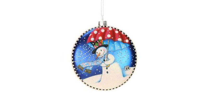 Mark Roberts Products 4" Mary Engelbreit Let It Snow Snowman Couple Disc Christmas Ornament - Red/Blue