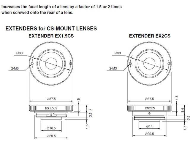 Computar Ganz High Quality CCTV Camera Lens Accessories EX2CS Extender (2X) for CS-Mount
