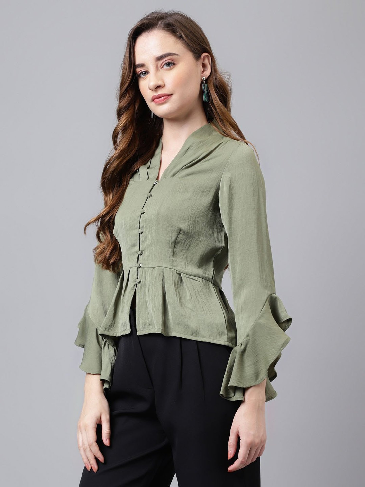 Latin Quarters Green Peplum Top