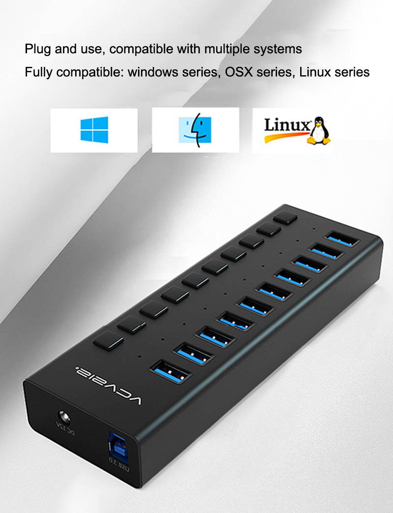 Acasis Multi USB 3.0 Hub 10 ports High Speed With ON OFF Switch Adapter Splitter USB Expander Computer Accessories