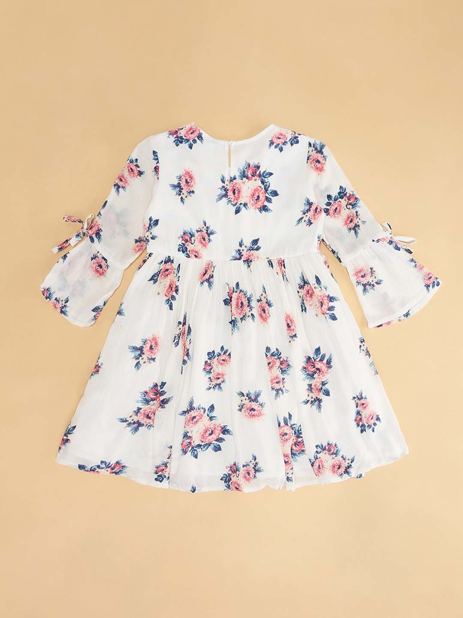 YU by Pantaloons Kids White & Peach Floral Print Dress