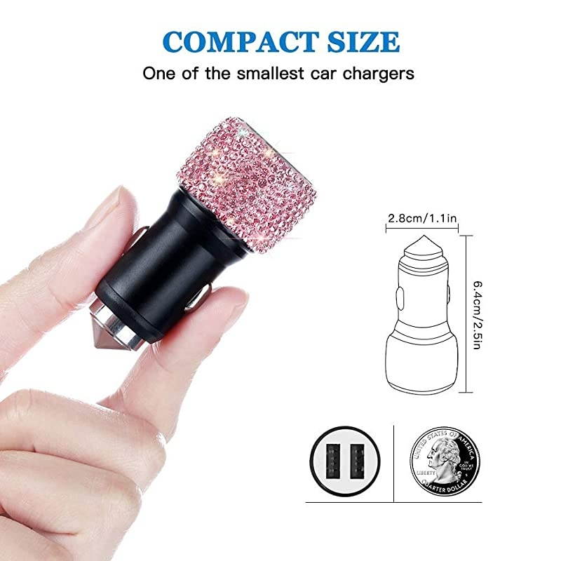 Dual USB Car Charger Car Adapter Bling Bling Rhinestones Crystal Car Decorations for Fast Charging Car Decors for iPhone Xs Max X Plus iPad ProMini Samsung