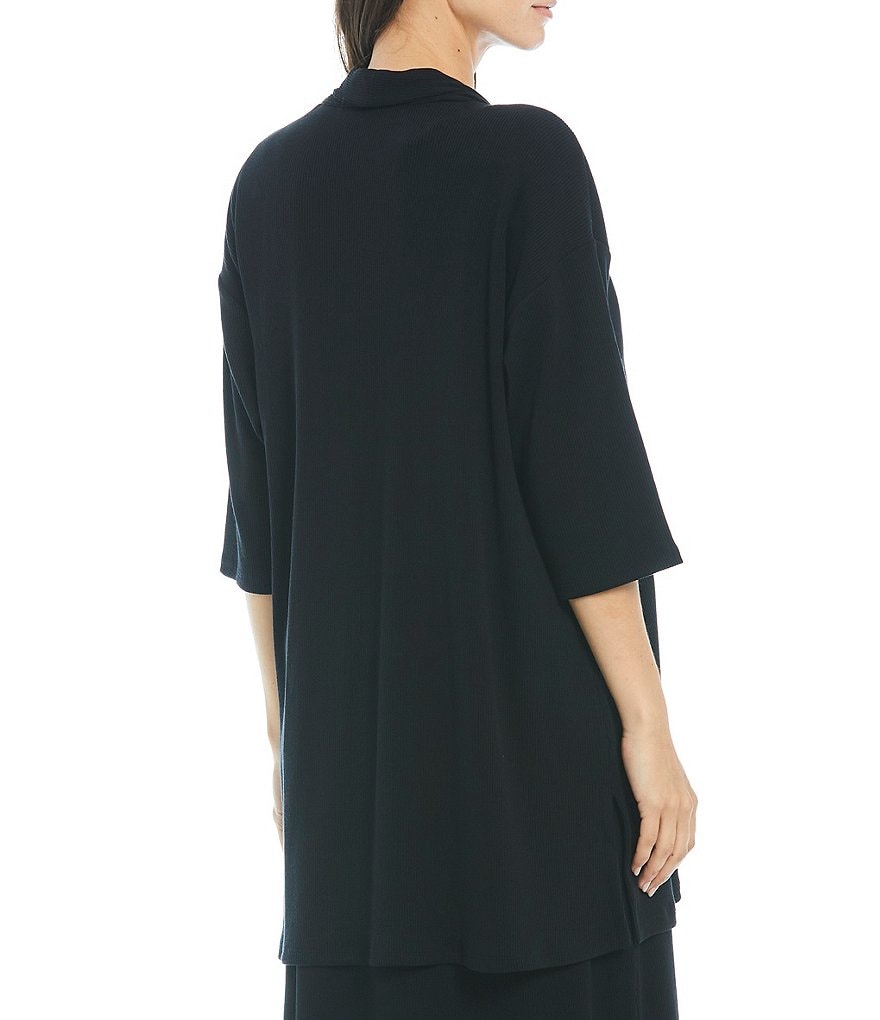 Eileen Fisher Tencel Organic Cotton Rib High Collar Long Jacket
