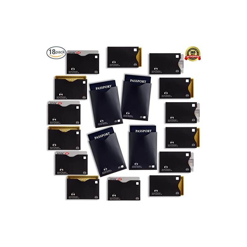 RFID Blocking Sleeves (14 Credit Card Holders & 4 Passport Protectors) Ultimate Premium Identity Theft Protection Set for Men & Women. Smart Slim Design fits Wallet / Purse (Versatile Pack)