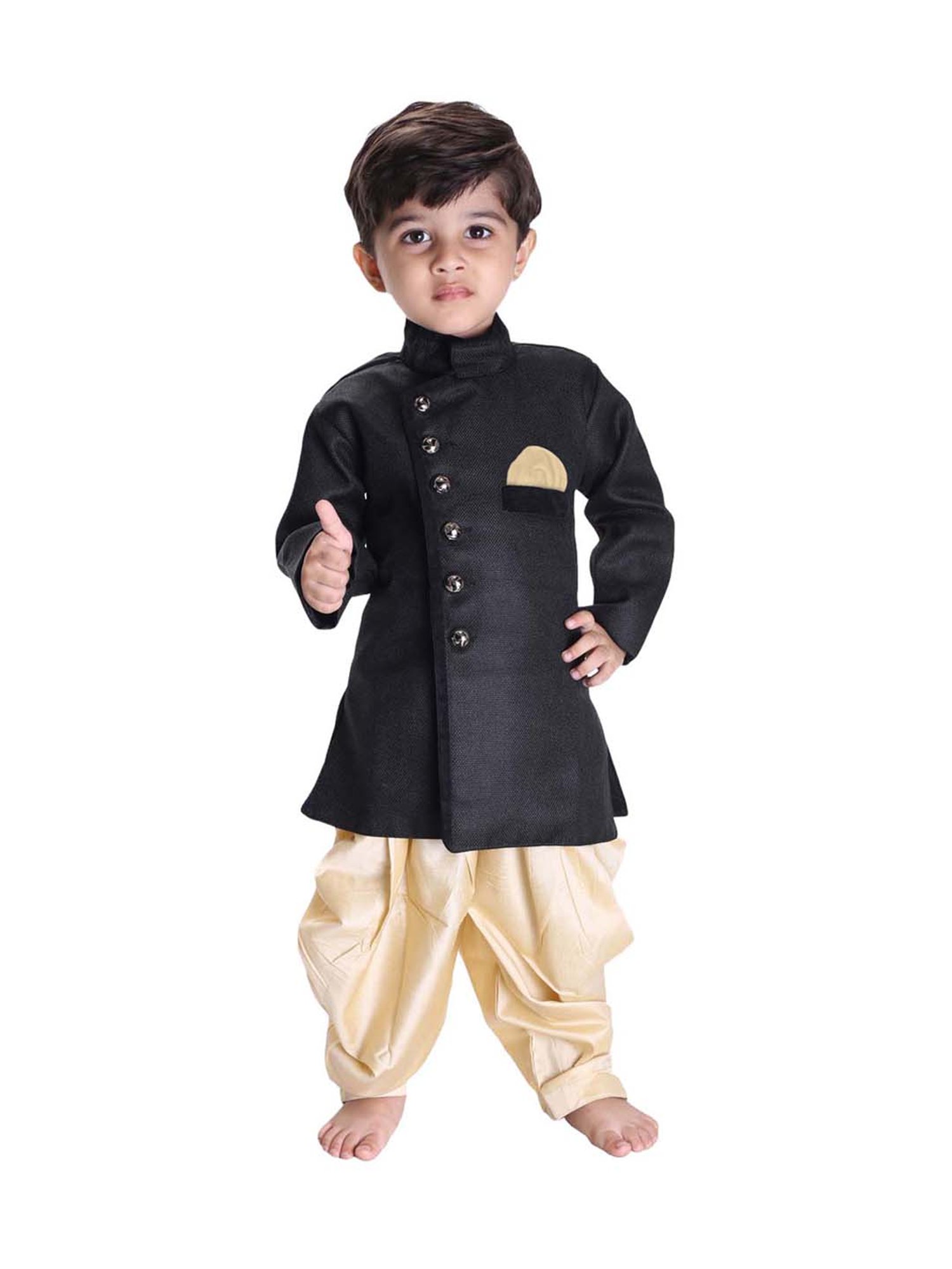 VASTRAMAY Boys Turquoise Floral Full Sleeves Indowestern