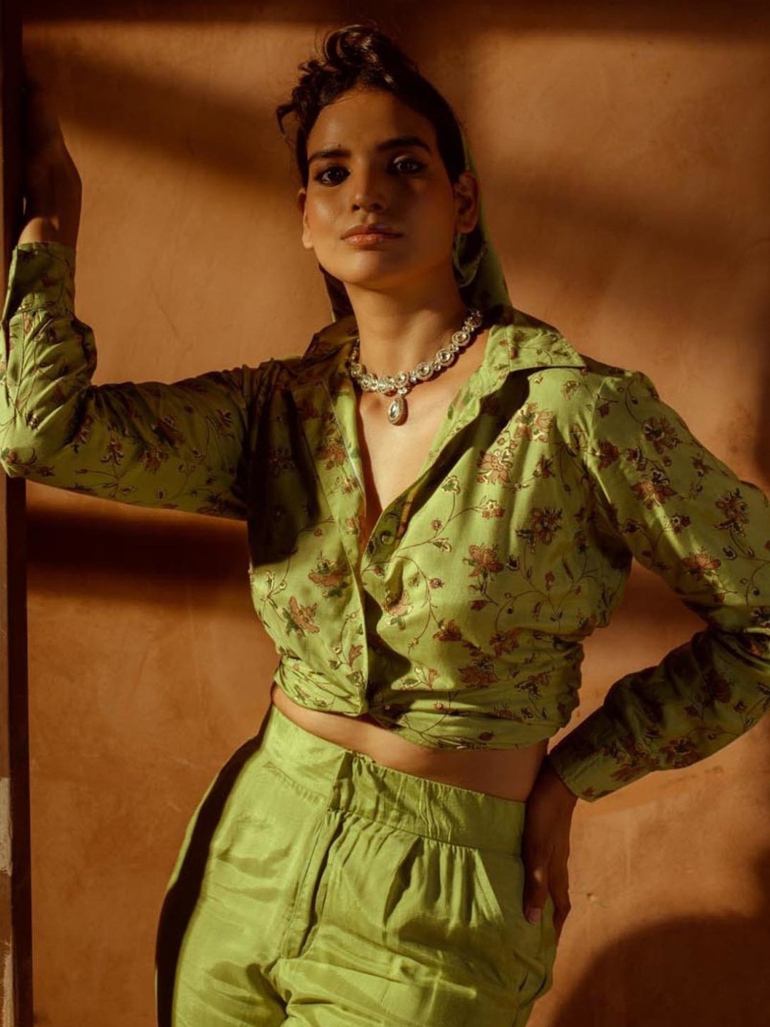 Prakriti Jaipur Green Aarya Jaal Shirt