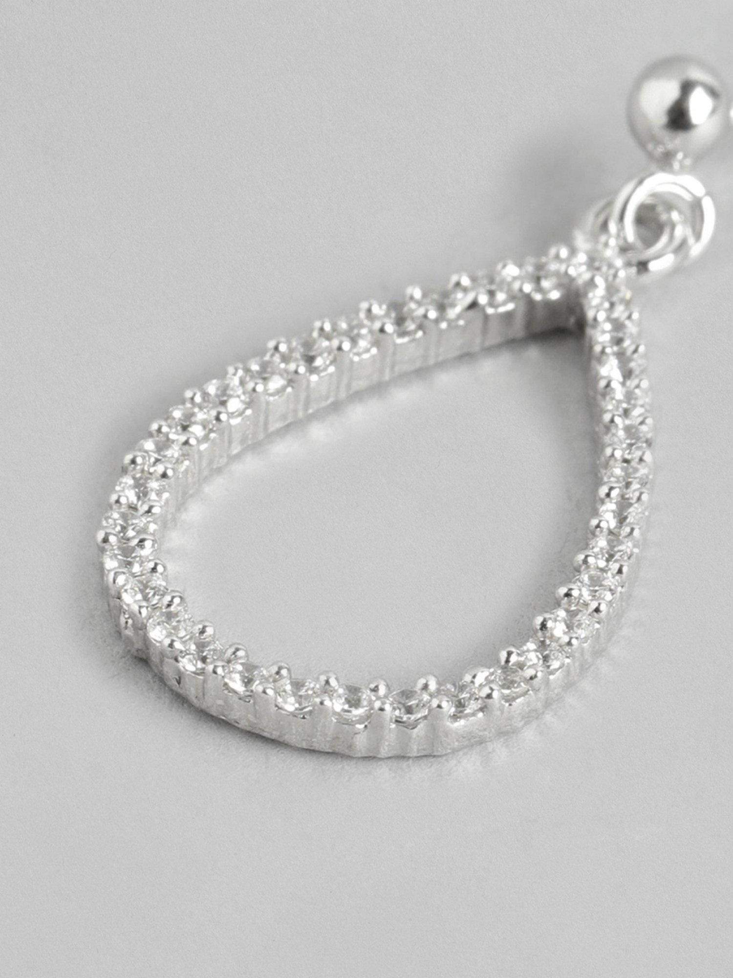 Zavya 92.5 Sterling Silver CZ Studded Rhodium-Plated Hanging Stud Earrings for Women