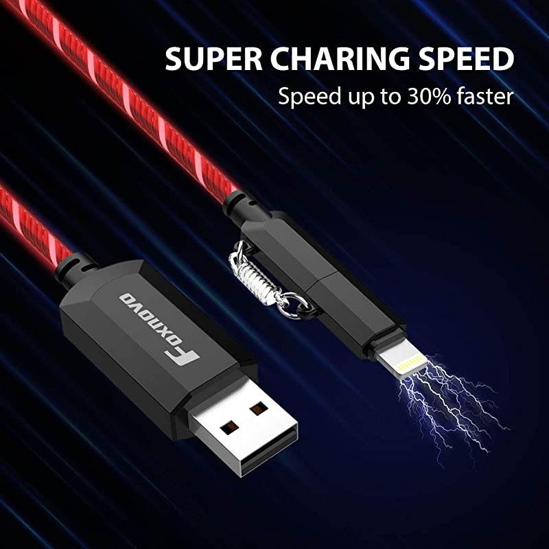 Apple MFi Certified]  Led iPhone Charger Cable, 2-in-1 Led Lightning Cable with 360&deg; Flowing Light for iPhone 12/11/11 Pro/XS/XR/X/8/8 Plus/7/7 Plus/6/6 Plus/5s/Android (Red), 3.3FT