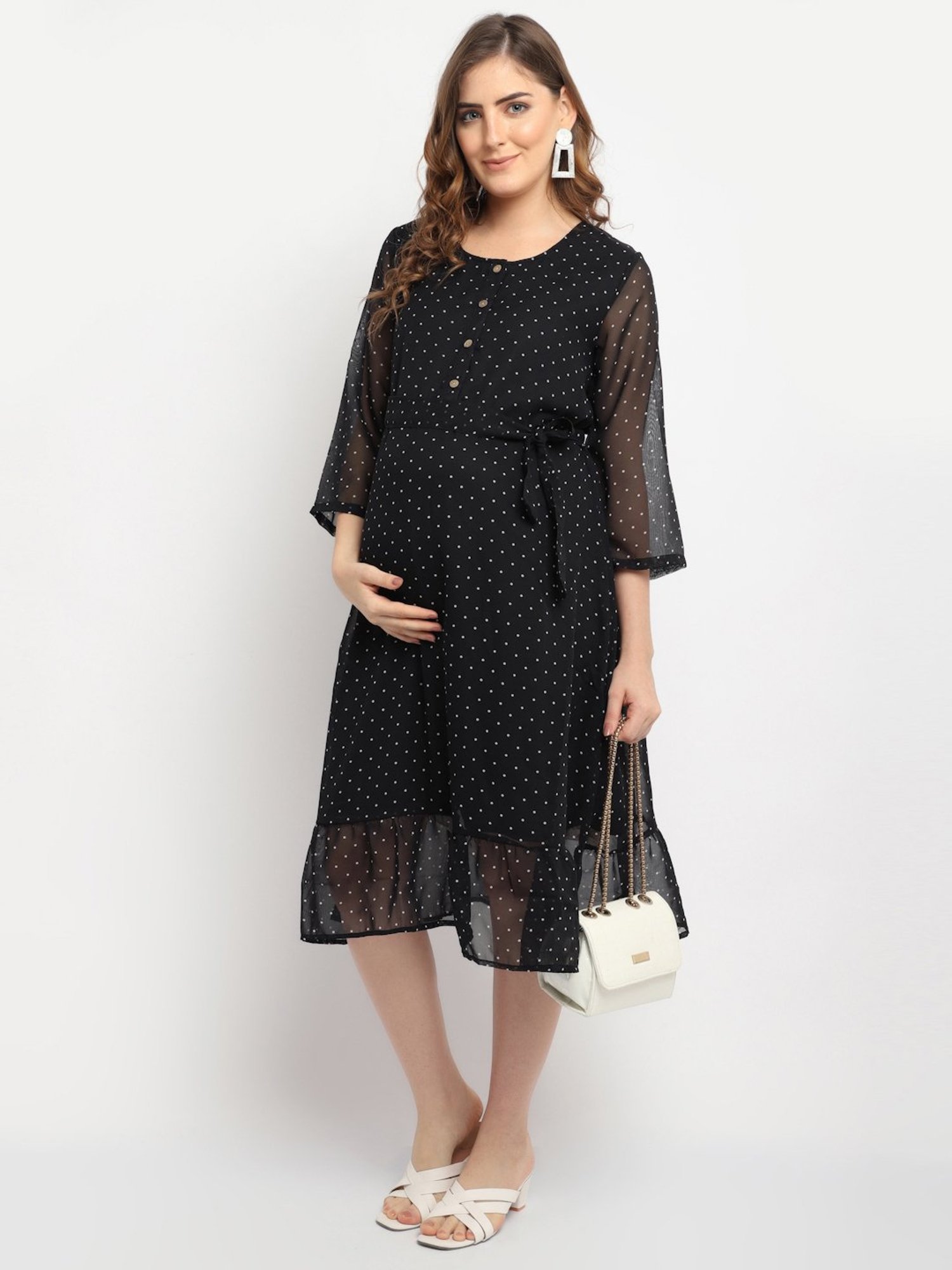 Moms Maternity Black Polka Dots Dress