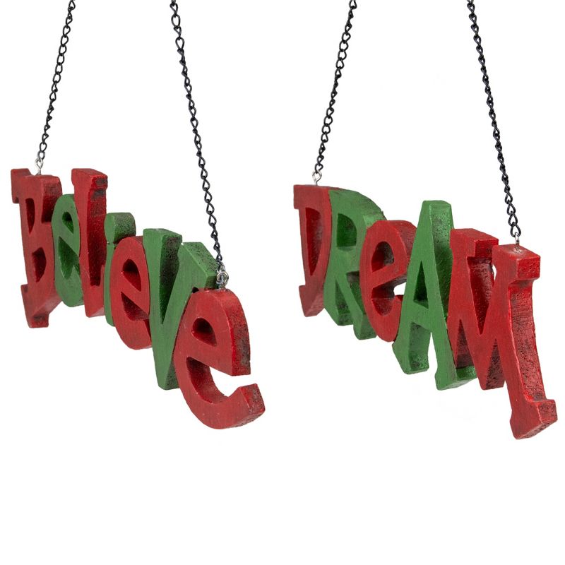 Northlight 9.5" Red and Green Hanging "Believe' and "Dream" Christmas Wall Decoration 9.5"