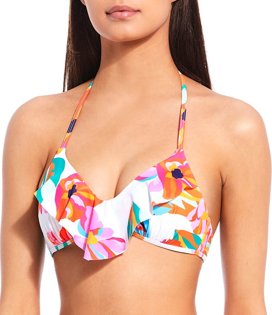 GB Bloom Molded Ruffle Halter Swim Top