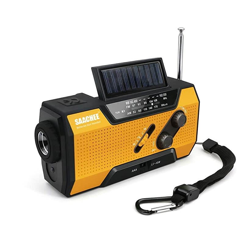 Solar Radio Hand Crank Portable Radio NOAA Weather Radio for Household and Outdoor Emergency with AMFM LED Flashlight Reading Lamp 2000mAh Power Bank USB Charger and SOS SirenFlashing