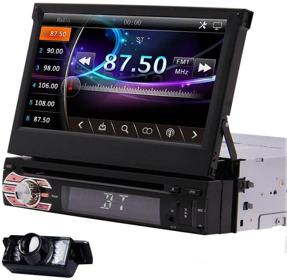 1Din Car Radio GPS Stereo Navigation System 7inch Car DVD CD Player Capacitive Touchscreen in Deck Headunit Support Mirror Link for Android Smart Phone Steering Wheel Control with Reversing Camera