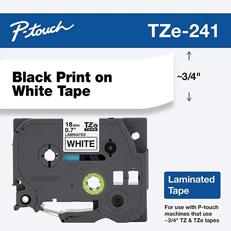 Genuine Ptouch TZE241 Tape 34 070 Standard Laminated Ptouch Tape Black on White Perfect for Indoor or Outdoor Use Water Resistant 262 Feet 8M SinglePack