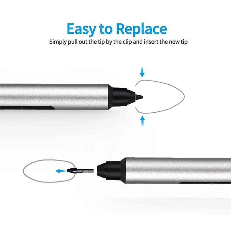 Work with Microsoft Surface pro 7 - Stylus Compatible with Microsoft Surface Pro, Surface Go, Surface Book, Surface Laptop, 1024 Levels of Pressure with AAAA Battery & 2 Spare Tips (Silver)
