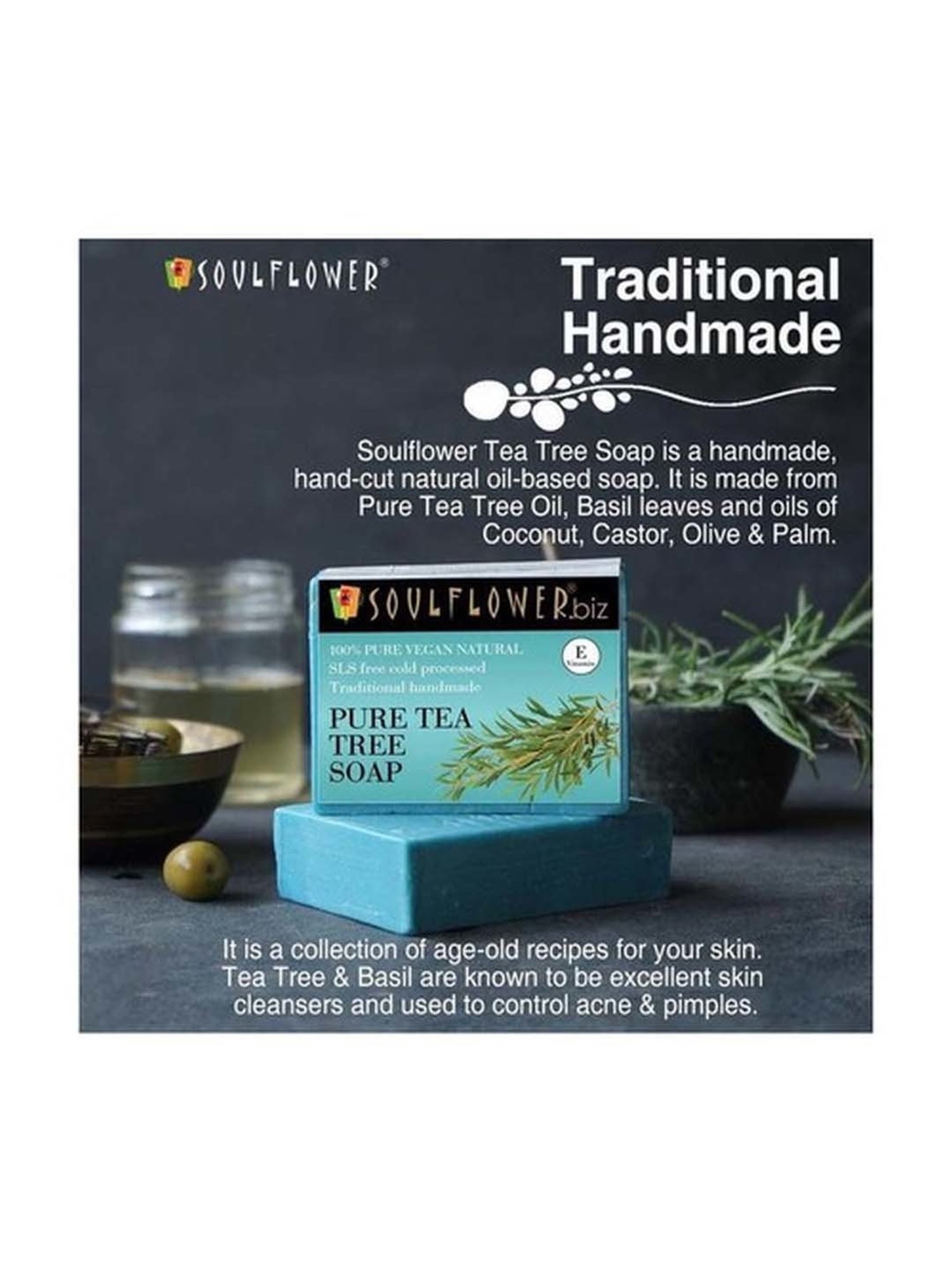 Soulflower Pure Tea Tree Soap - 150 gm