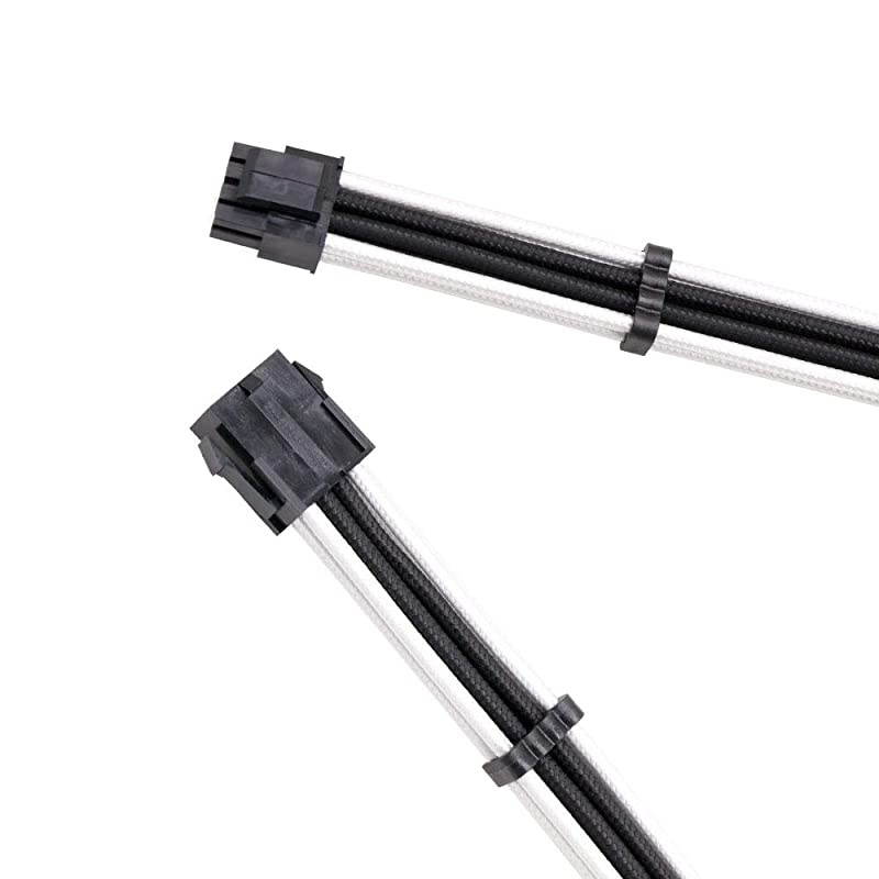 Cables PSU Extension Kit 18AWG 30cm ATX 24-pin,CPU4+4-pin,PCI-E 6+2-pin,PCI-E 6-pin for ATX Power Supply Cable with Black Cable Comb (Black/White)