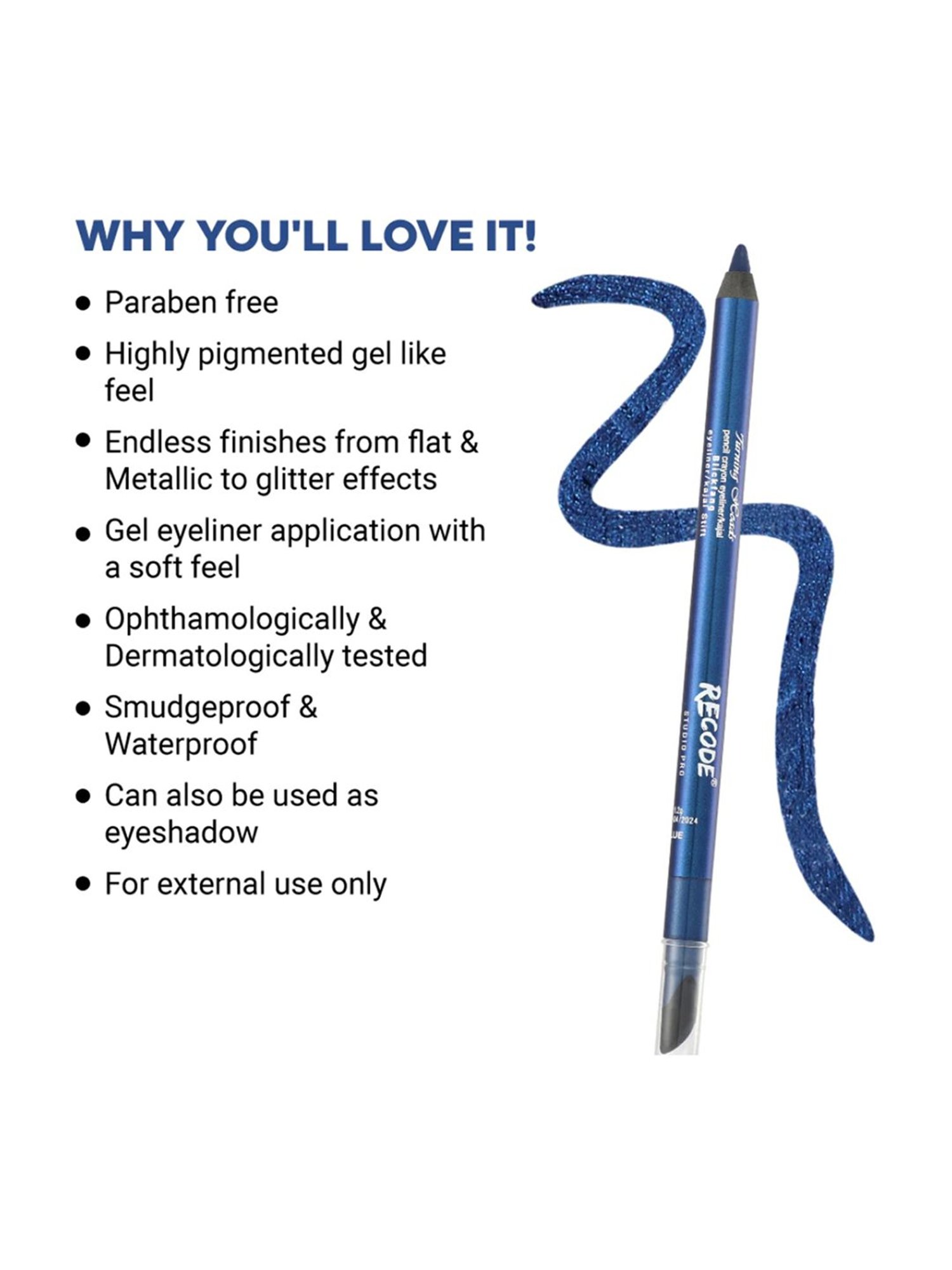 Recode Turning Heads Crayon Eyeliner/Kajal 02 Lit Blue - 1.2 gm