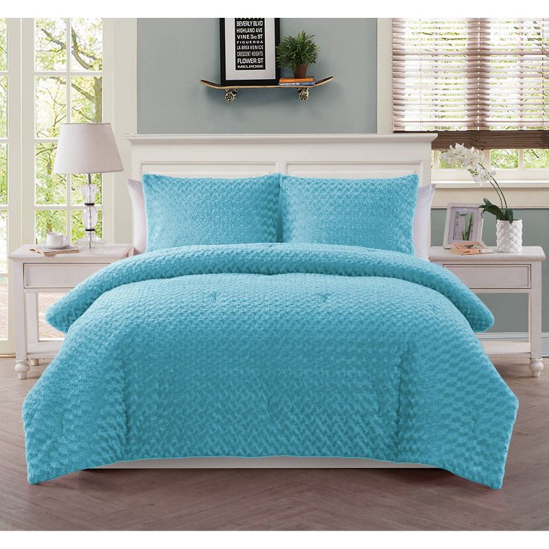 Blue Victoria Classics Rose Faux Fur Comforter Set Twin 2pc - VCNY