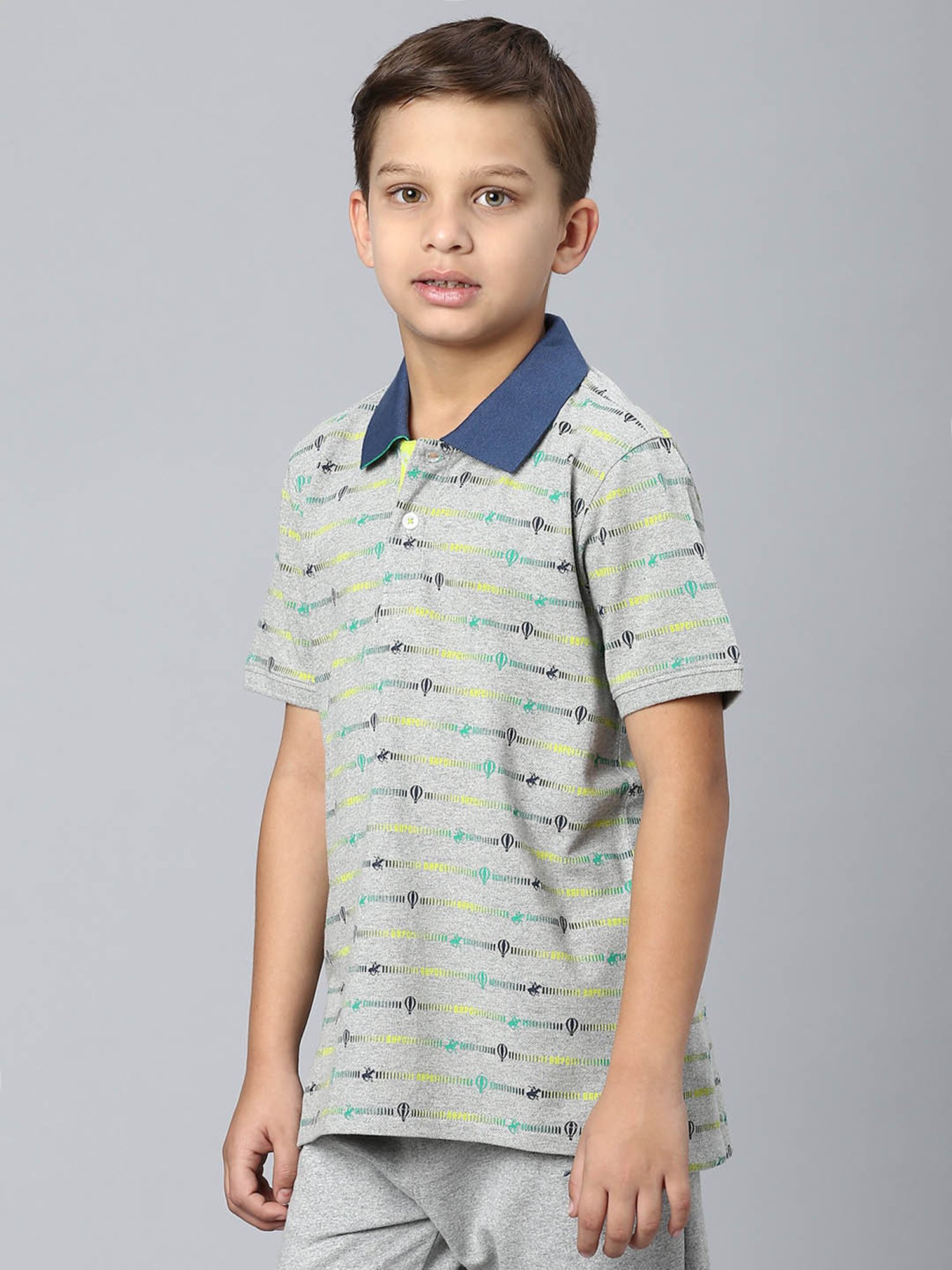 Beverly Hills Polo Club Boys Grey Printed Polo T-Shirt