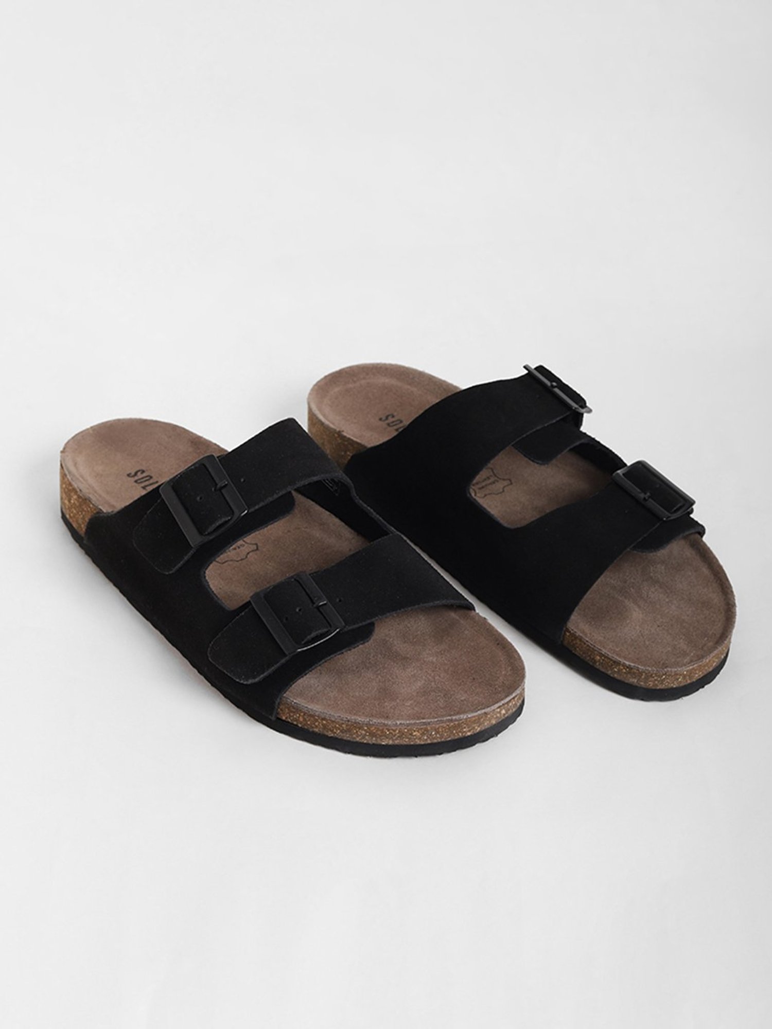 SOLEPLAY by Westside Black Double Band Cork Leather Sandals