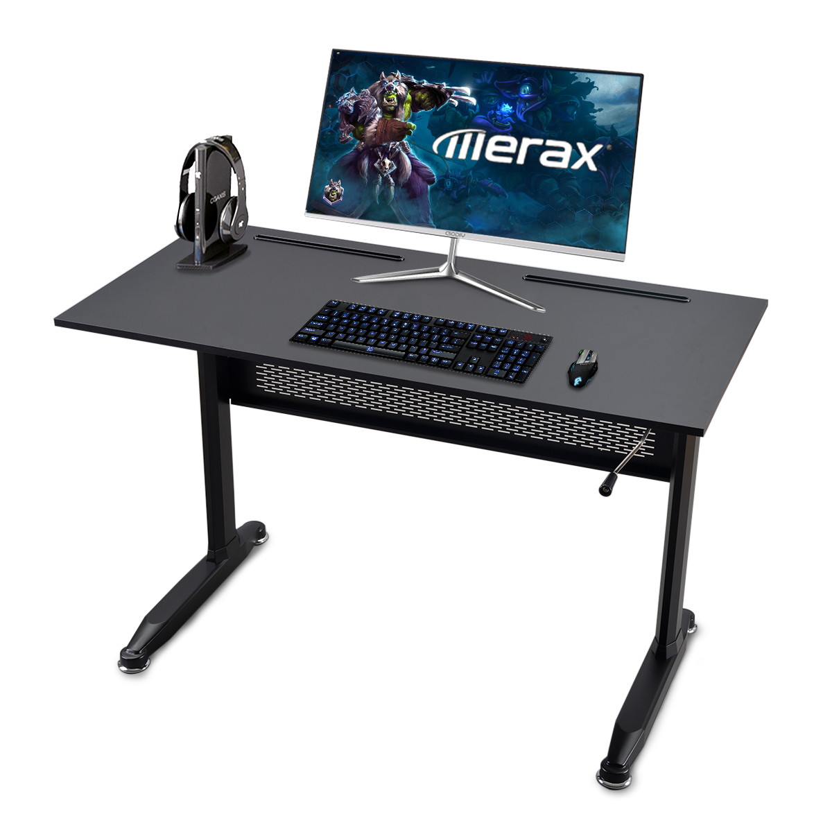 Gaming Desk Home Office Desk Adjustable Height Standing Desk with Crank Handle Manual Lifting Table with Sturdy Legs  and Foot Pads 47.2"L