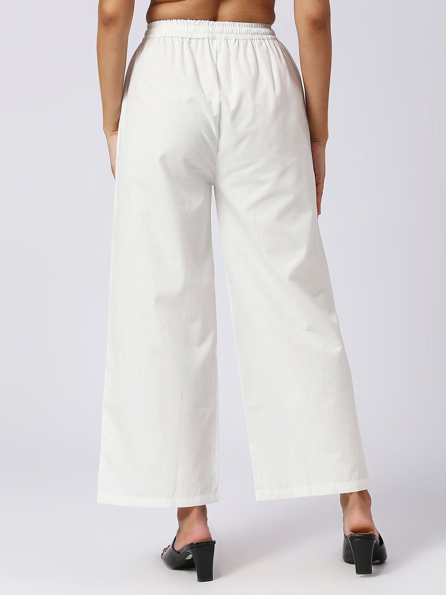 FITHUB White Straight Fit High Rise Palazzos