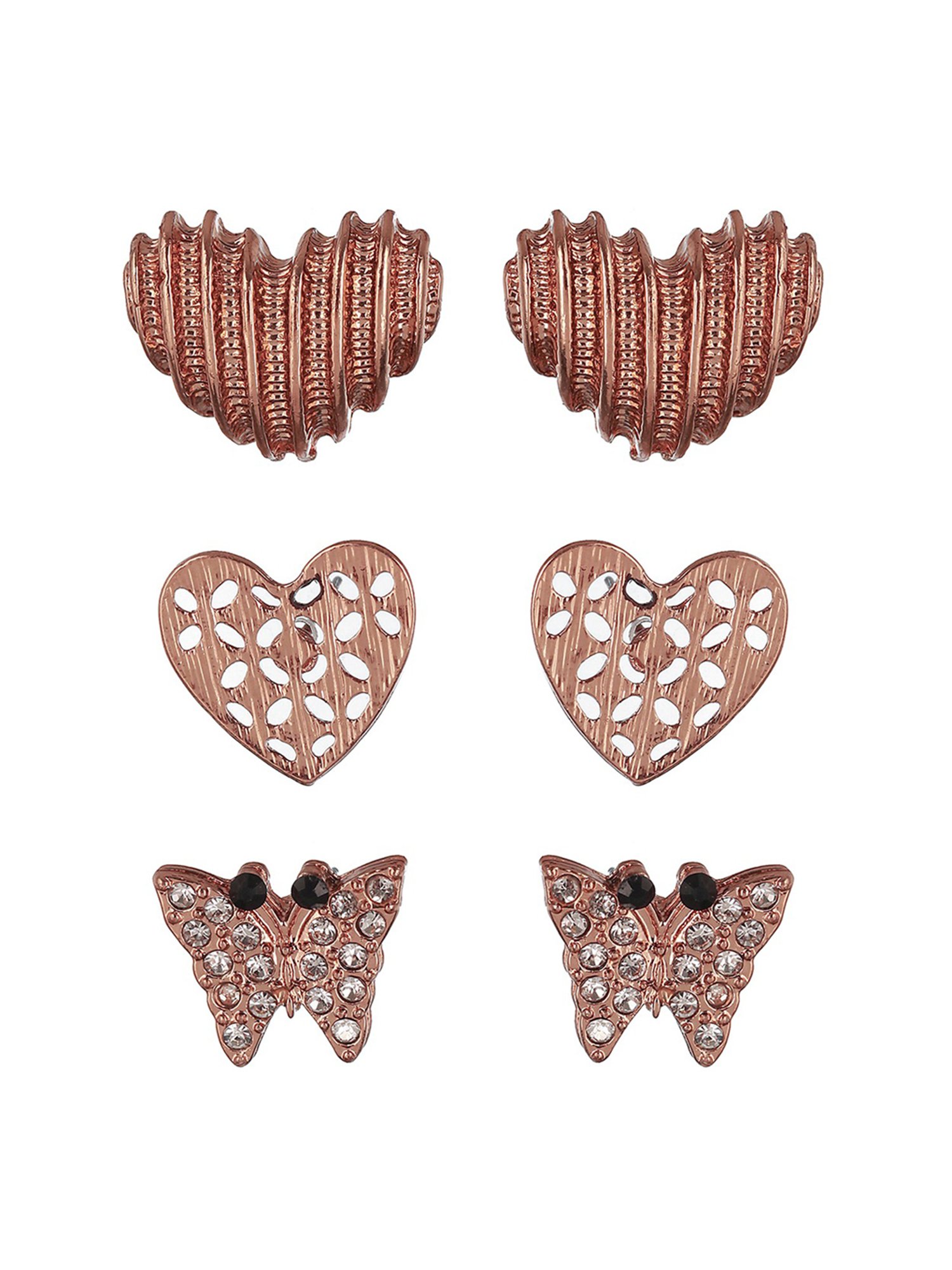 Aatmana Rose Gold Heart Shaped Stud Earrings - Set of 3