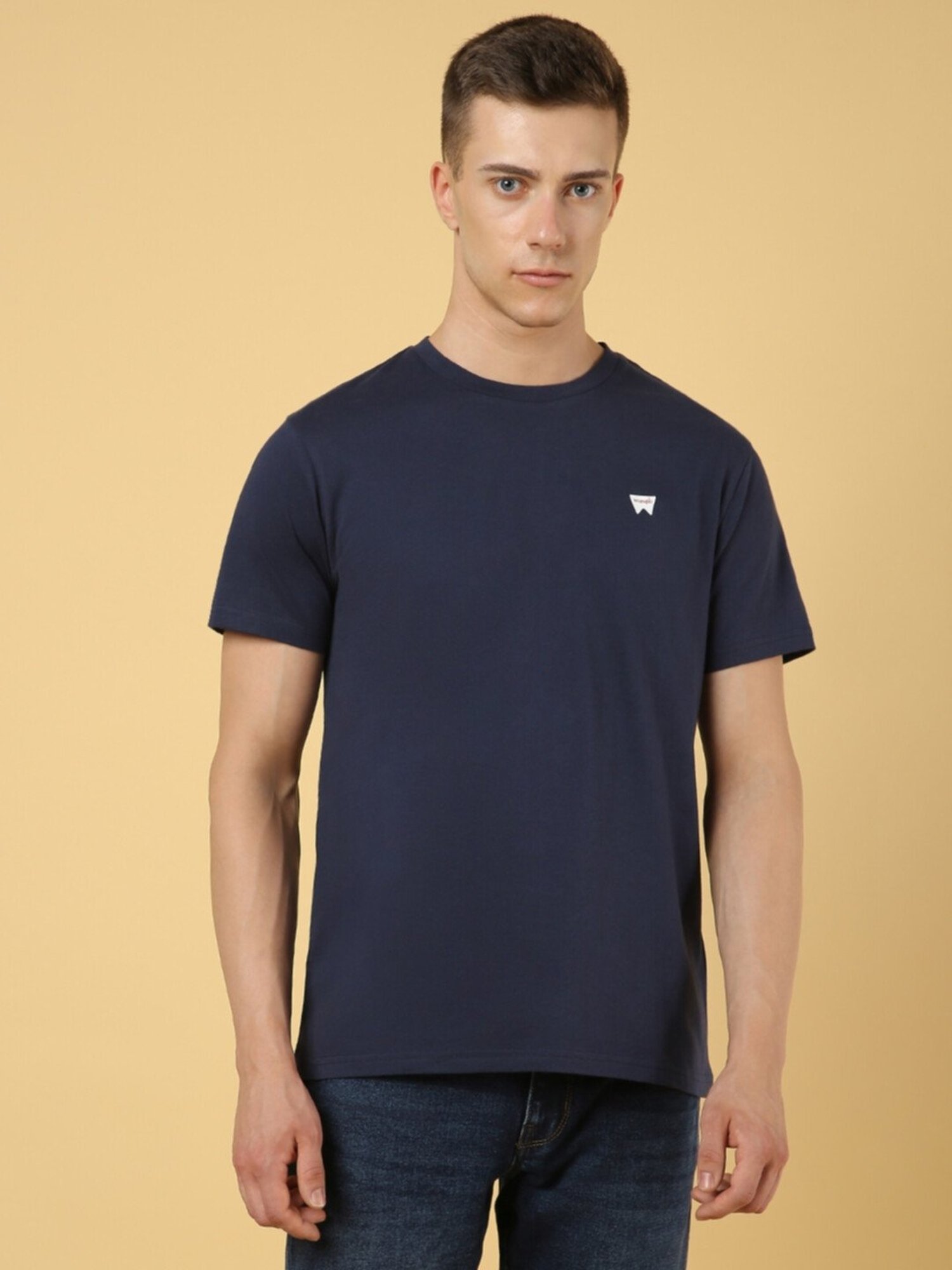 Wrangler Blue Cotton Regular Fit T-Shirt