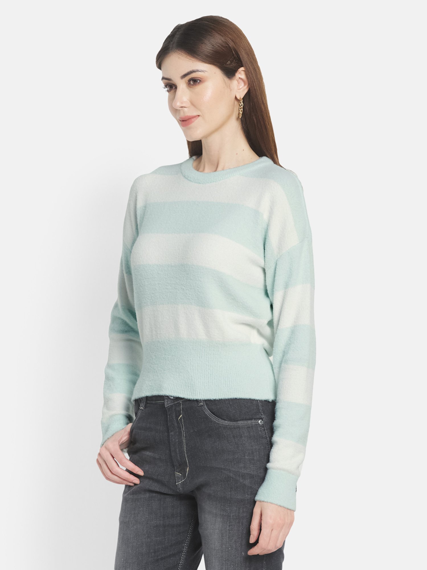 METTLE Green & White Striped Pullover
