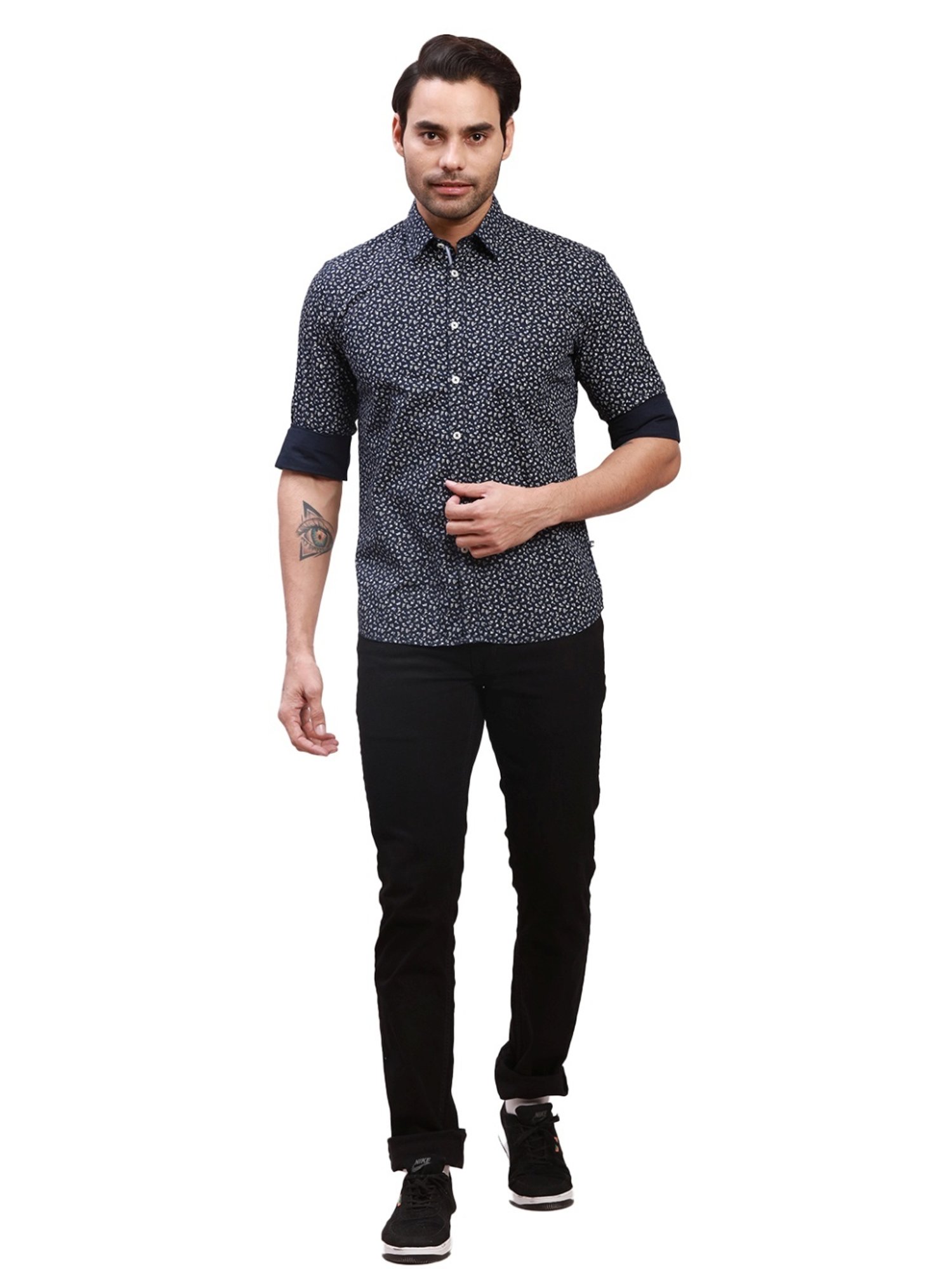 Parx Indigo Slim Fit Printed Shirt