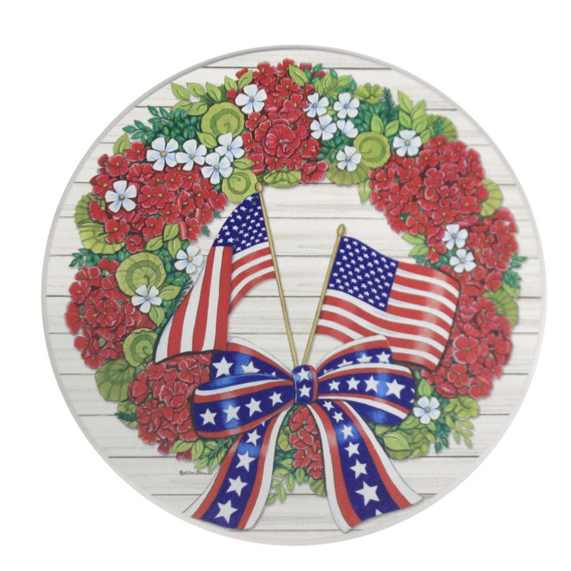 Home & Garden 12.0" Flag Wreath Stepping Stone Geraniums Red White Blue Custom Decor  -  Stepping Stones And Pathways
