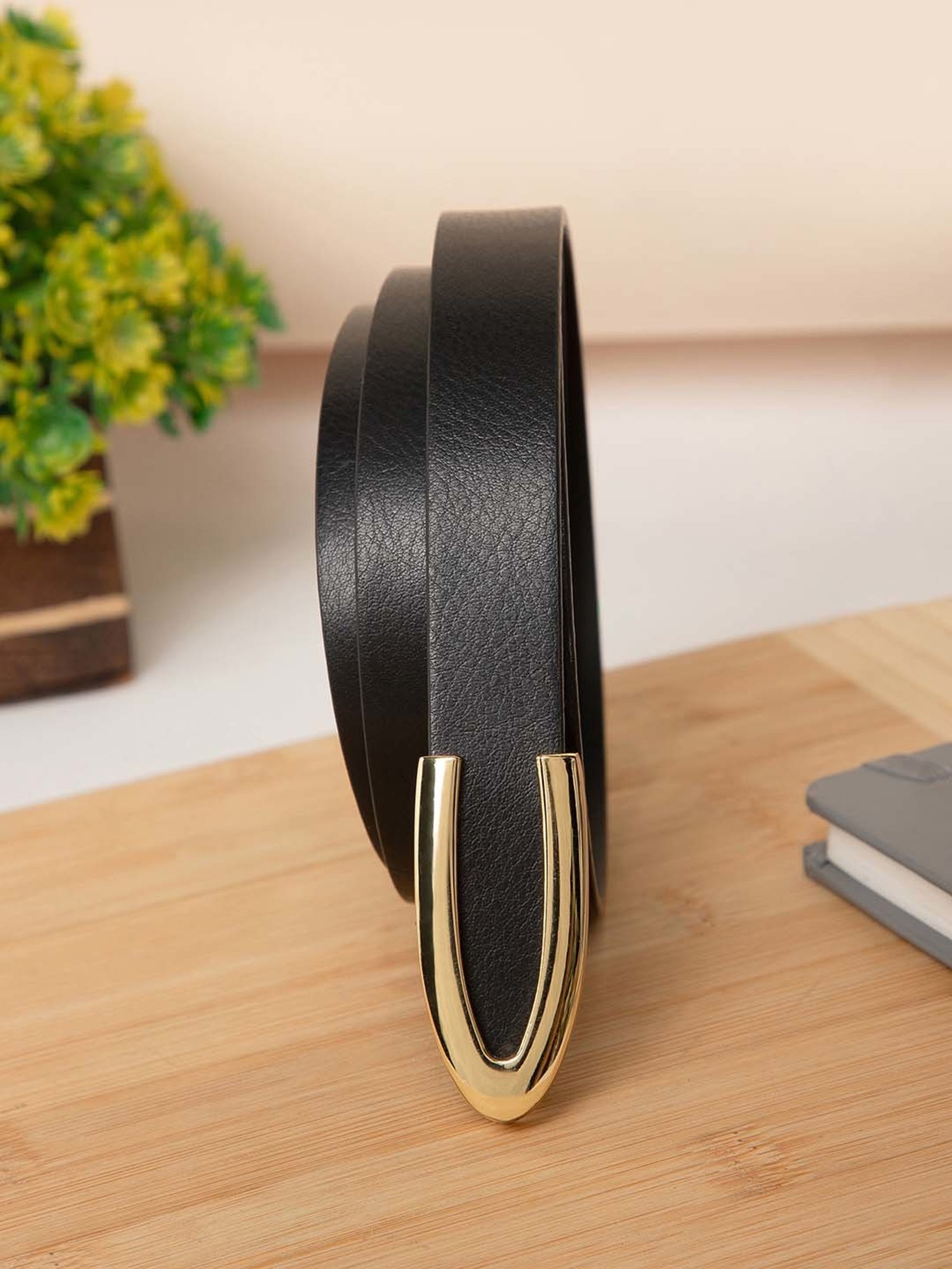 Carlton London Black Leather Waist Belt For Women
