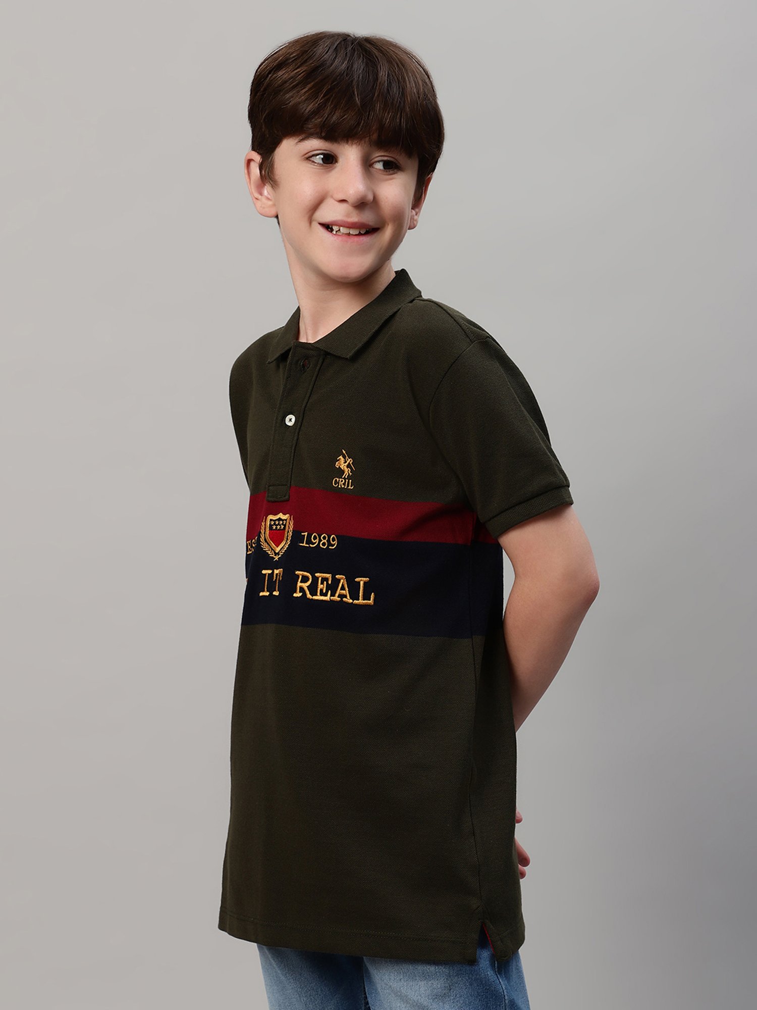 Cantabil Boys Olive Embroidered Polo T-Shirt