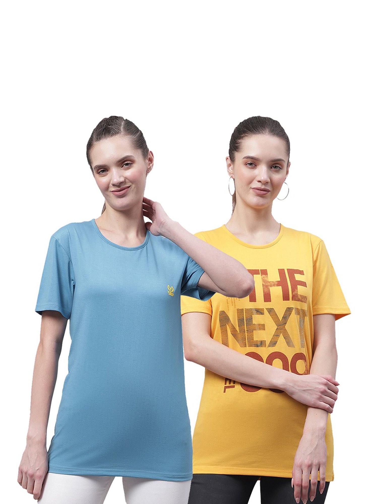 Vimal Jonney Sky Blue & Yellow Cotton Graphic Print T-Shirt (Pack Of 2)