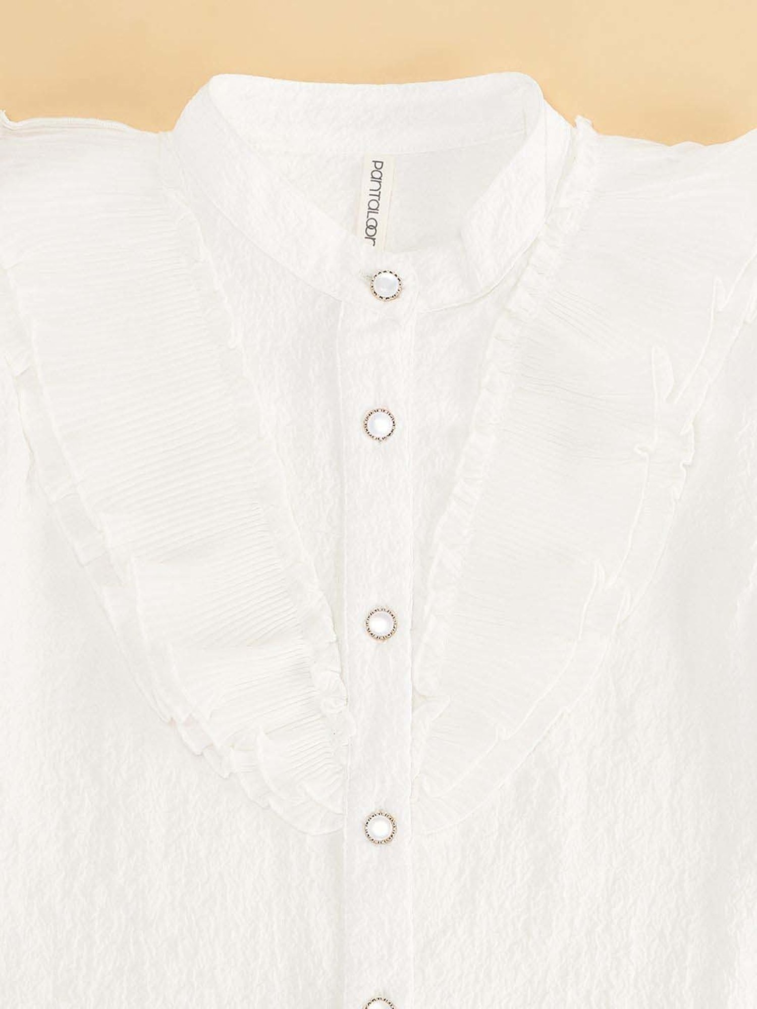 Pantaloons Junior Off-White Cotton Regular Fit Full Sleeves Top