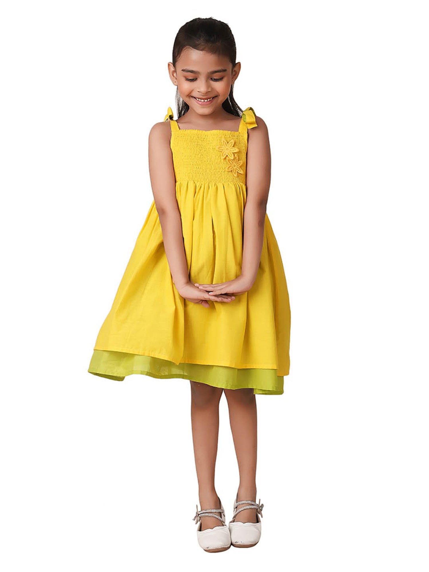 Fabindia Kids Yellow Applique Dress