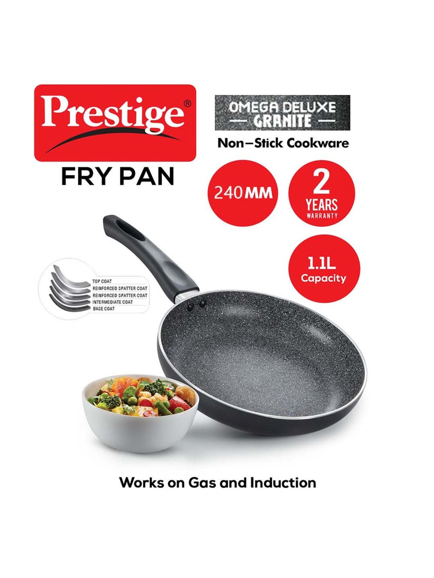 Prestige Omega Black Deluxe Granite 240 mm Fry Pan without Lid - Set of 1