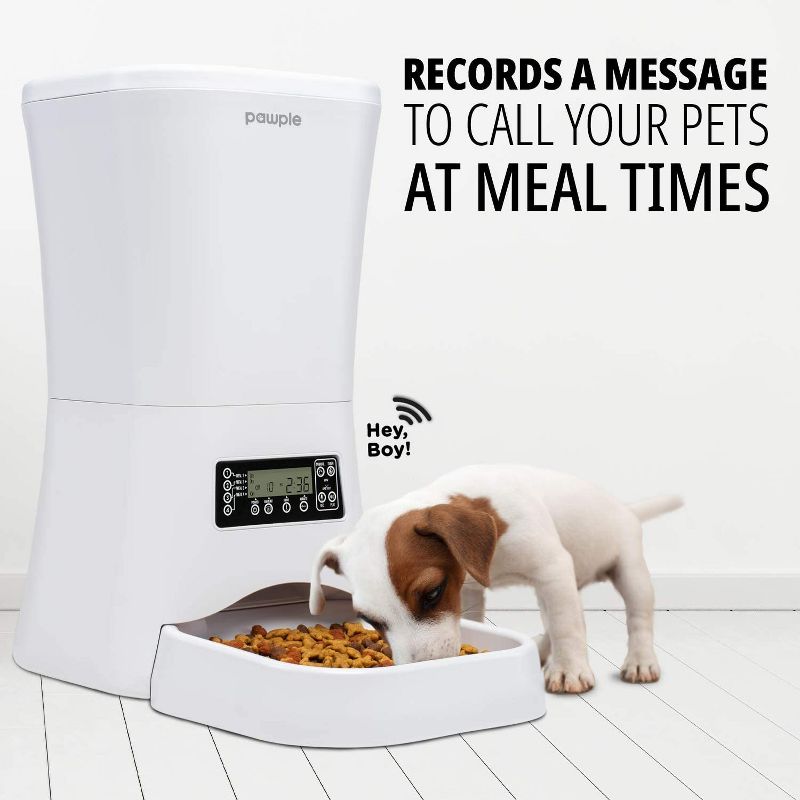 Pawple Automatic Pet Feeder Food Dispenser for Cats, Dogs, Small Animals - Features Distribution Alarms, Portion Control & Voice Recording -Programmable Timer Up to 4 Meals a Day,11L Capacity